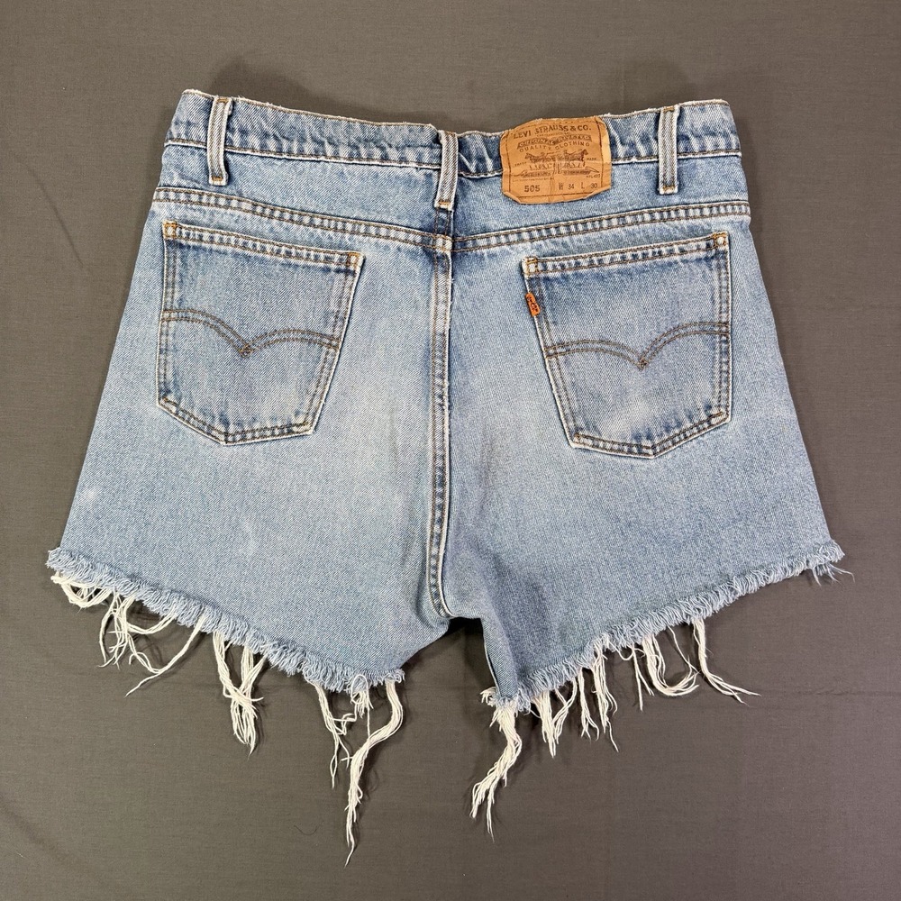 Vintage Levi 505 Women's Cutoff Jeans Size 34 Waist 90s 4" Inseam High Rise